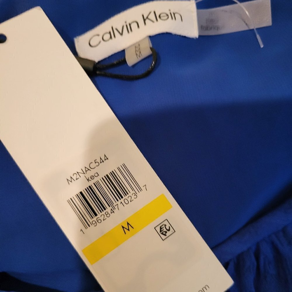 Calvin Klein Long Sleeve Textured round Neck Blouse - Klein Blue - Size M - NWT - Picture 7 of 9
